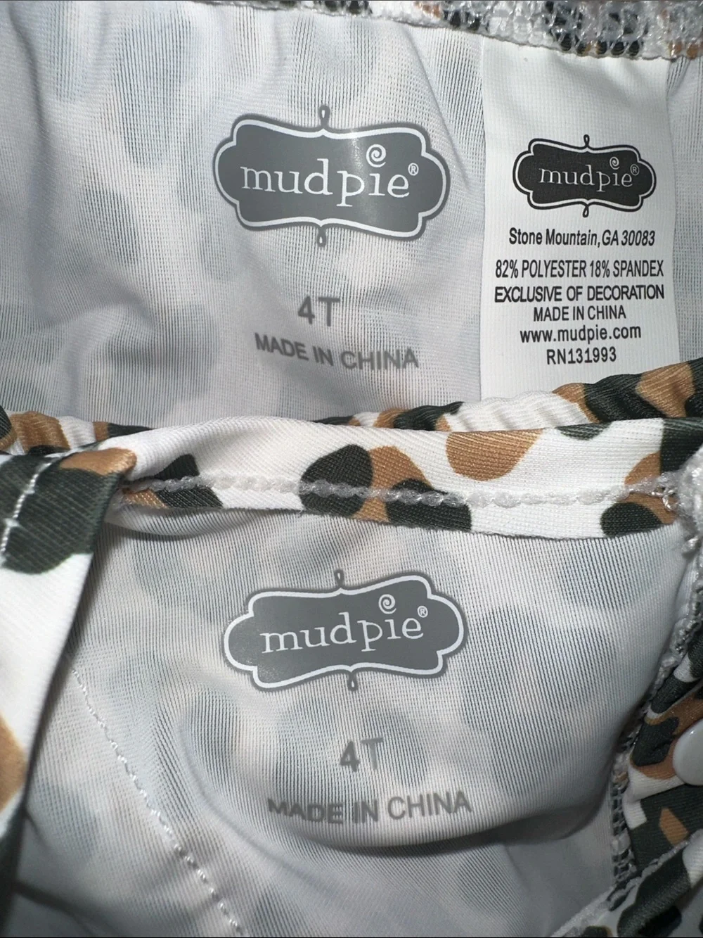 NEW Mud Pie Leopard Print Girls Swim 2 pc Bathing Suit Set - White, Brown, Black